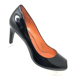 Via Spiga Frankie Pump Black Patent Leather Peep Toe Heel Womens Size 6.5 M